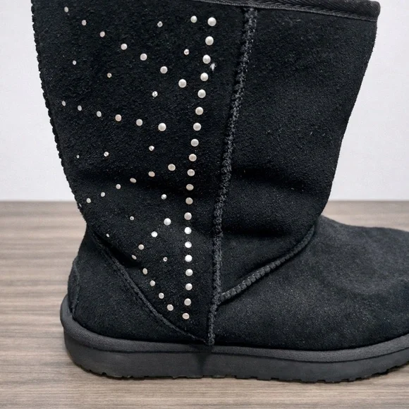 UGG Black Suede Winter Boots with Studded Detail - Picture 3 of 4